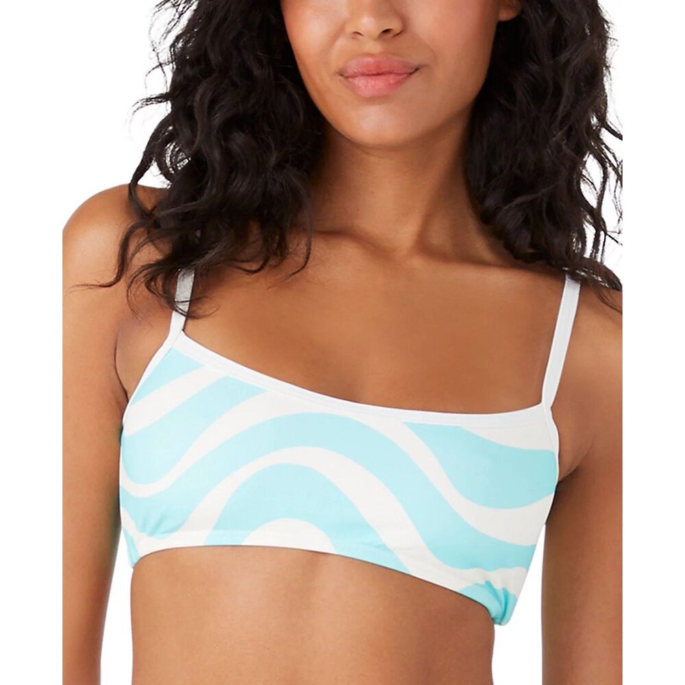 NWOT Kate Spade New York Women's U Neck Bikini Top in Blue & White Wave Size L - Picture 2 of 9